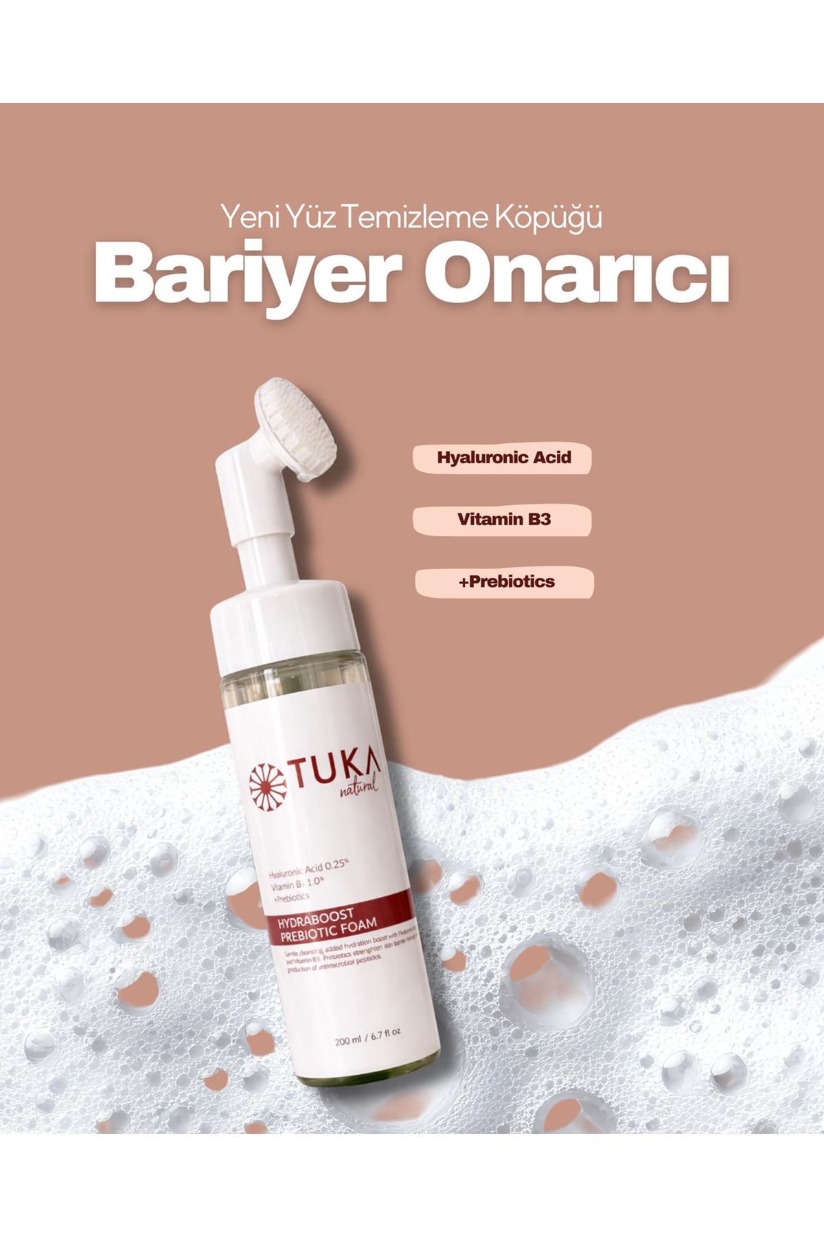 TUKA Cilt Bariyeri Onarıcı Yüz Temizleme Köpüğü 200 ml – Hyaluronik Asit & B5, Hassas Ciltler İçin