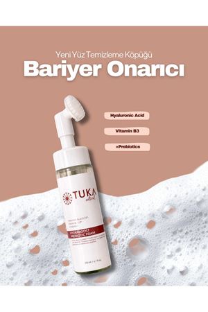 TUKA Cilt Bariyeri Onarıcı Yüz Temizleme Köpüğü 200 ml – Hyaluronik Asit & B5, Hassas Ciltler İçin